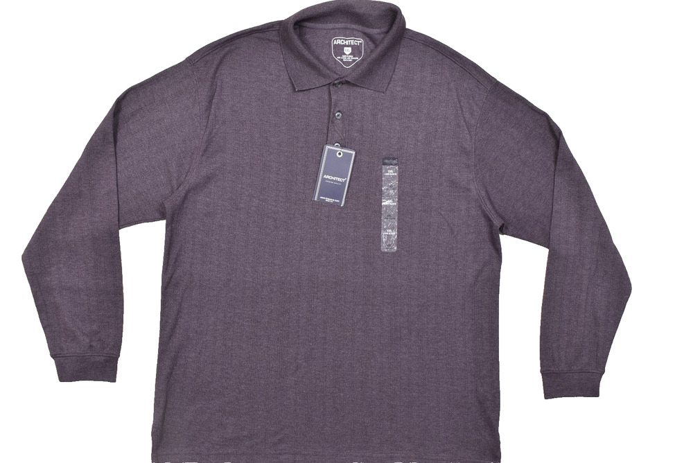 Architect XXL Men's Long Sleeve Luxury Textured Polo Shirt Night Shade Heather N